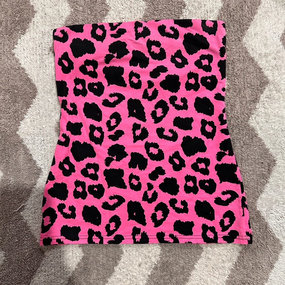 Pink Strapless Leopard Print Top